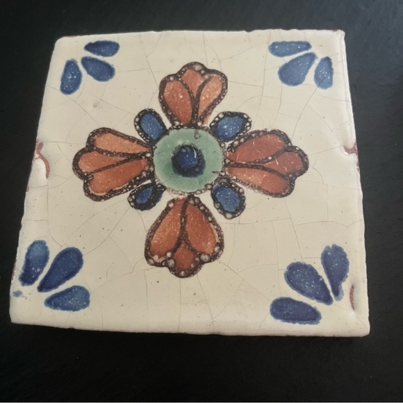 Mexican Hand Painted Terra-Cotta Talavera Vintage Tiles Set of 4 - Picture 2 of 15